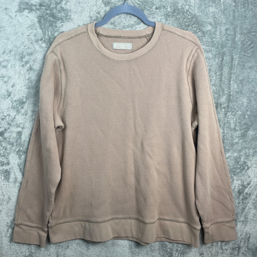 Everlane Organic Cotton Waffle Long Sleeve Crew Thermal Shirt Mens Large Tan